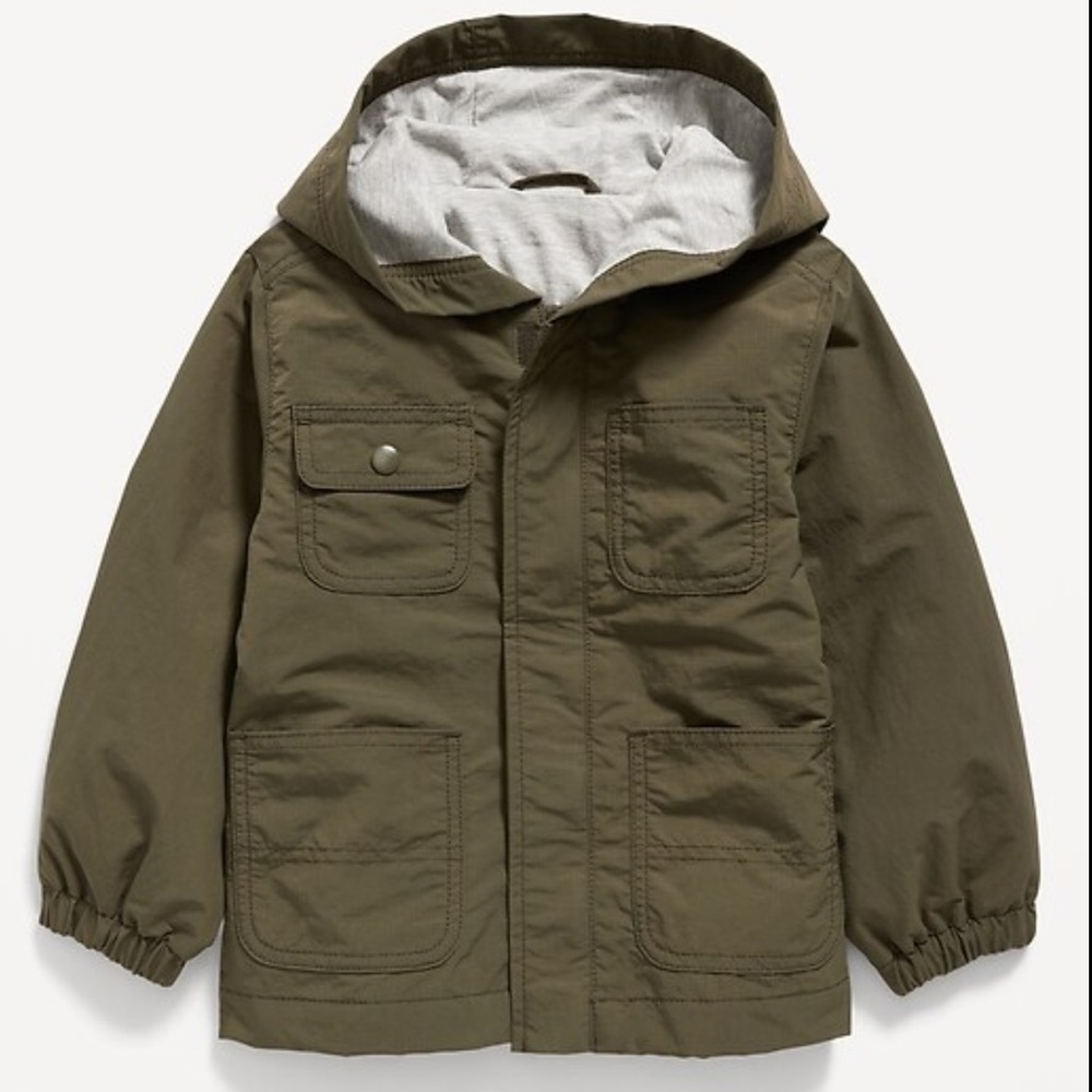 Kids Hooded Olive Water Resistant Coat
